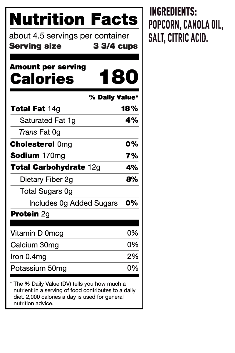 Bare Naked nutritional information